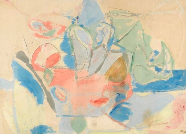 Mountain and Sea abstract yellow blue peach painting